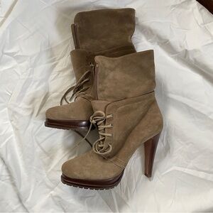 GIORGIO ARMANI Suede Zip Laced Up Ankle Platform Booties EUC